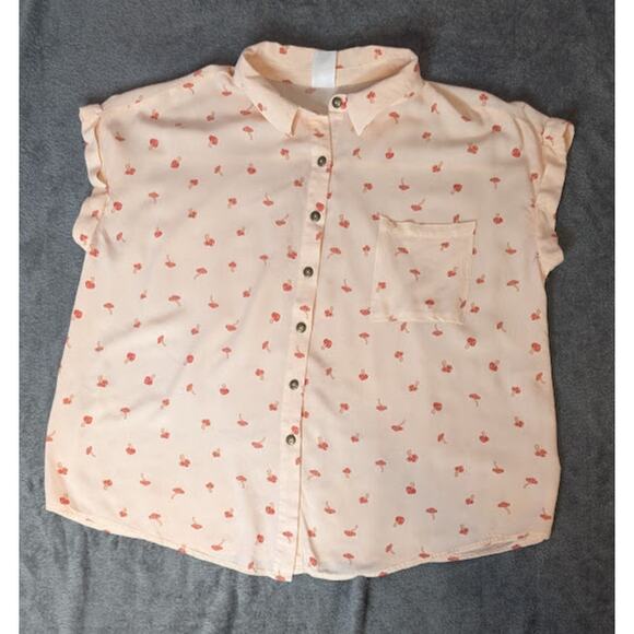 NO BOUNDARIES Juniors Short Sleeve Tie Waist Mushroom Shirt-size XXL(19) earthy - Picture 1 of 6